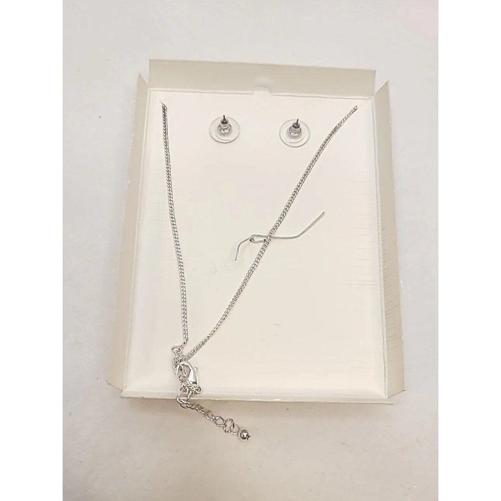 NINE WEST Silver Tone‎ Multi Color Jewels Cross necklace Stud Earring Set W Box - Picture 7 of 7